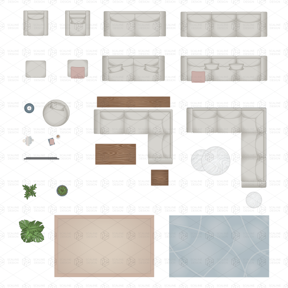 Vector & PNG Living Room Top View Furniture - Architectural drawings ...