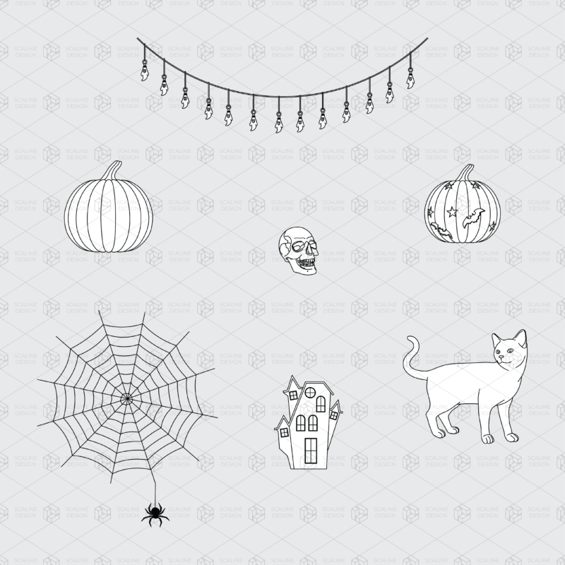 elevation furniture cad vector drawing cad drawing vector drawing cad block halloween autumn skull pumpkin bat spider