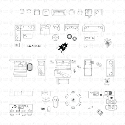 cad home interior furniture top view vector drawing block living room kitchen bathroom bedroom pets