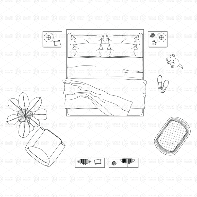 cad home interior furniture top view vector drawing block living room kitchen bathroom bedroom dog