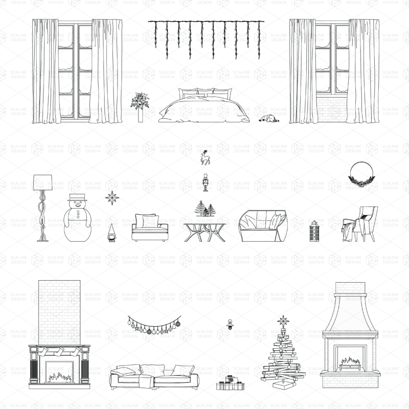 christmas minimalist furniture decoration accesories elevation star dog bed lights snow noel cad drawing winter