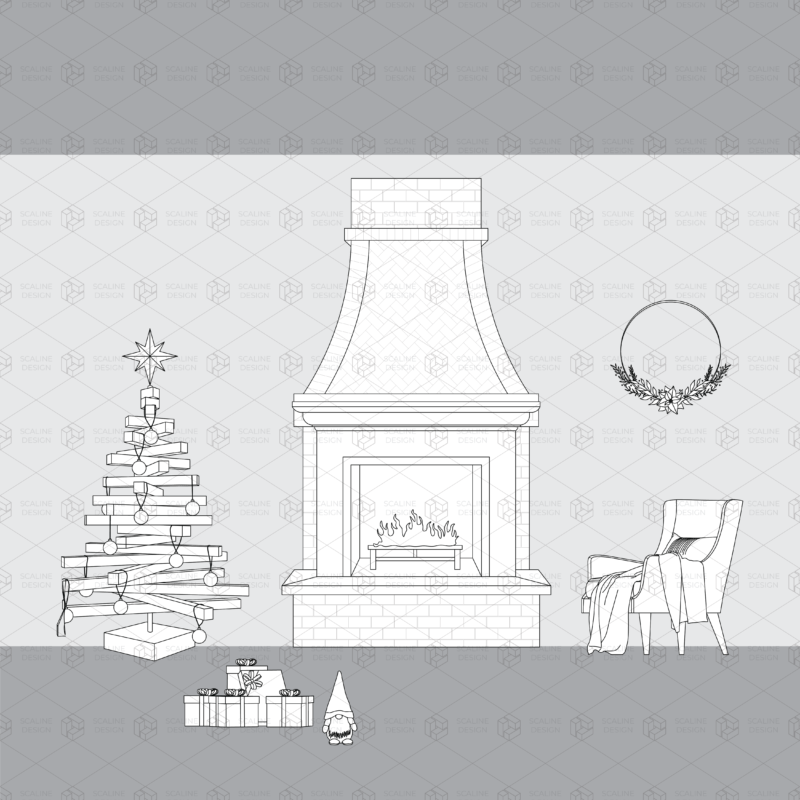 christmas minimalist furniture decoration accesories elevation star dog bed lights snow noel cad drawing winter