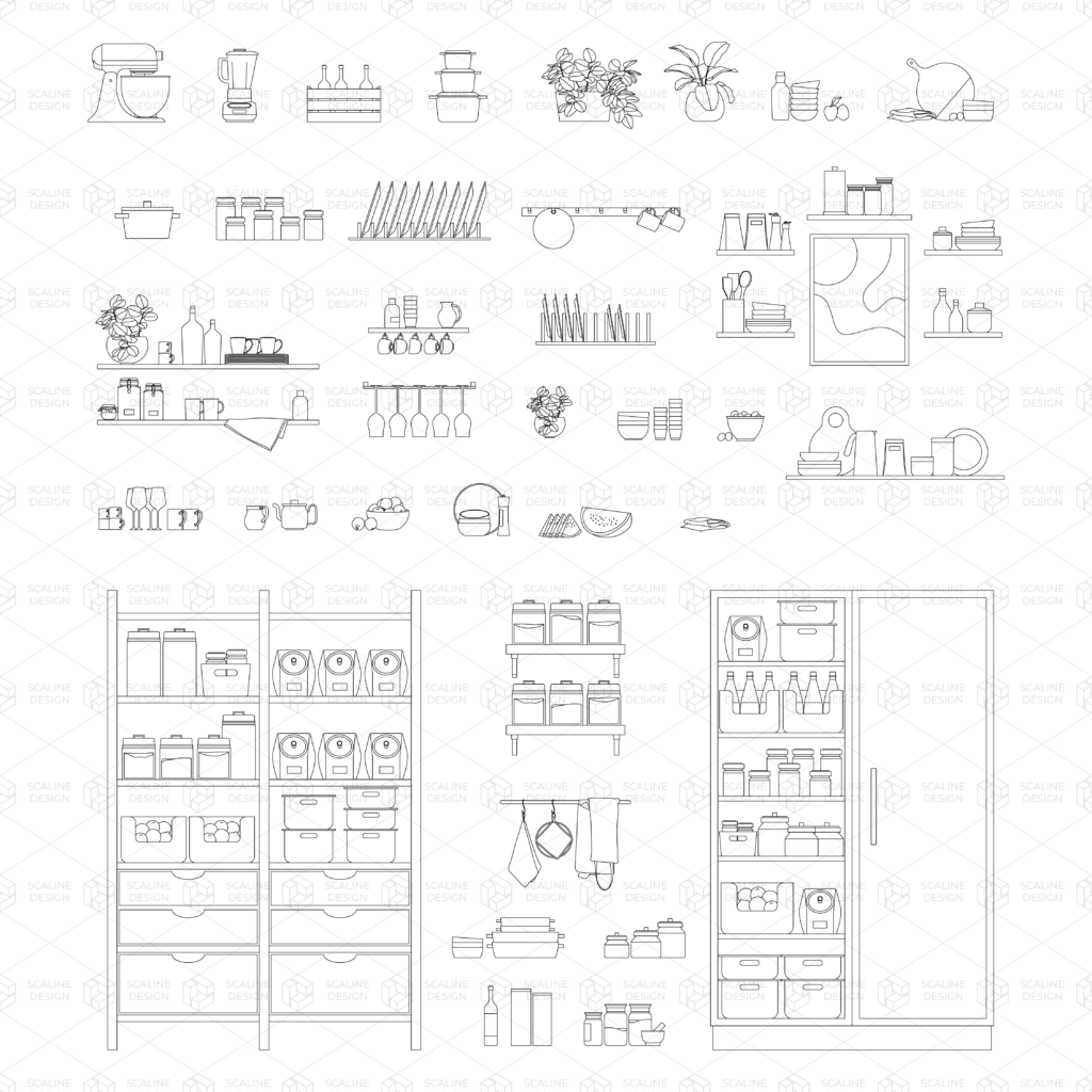 CAD & Vector Kitchen - pantry appliances and decoration (elevation ...