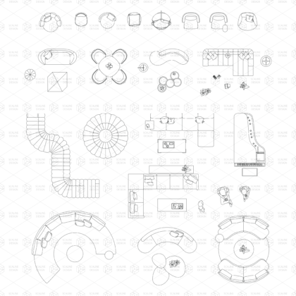 Lounge furniture sofa top view cad drawings